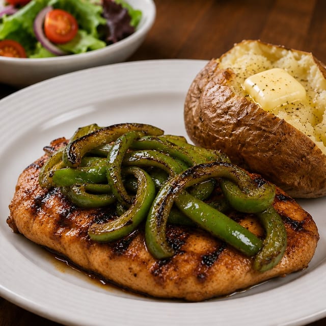 Grilled Teriyaki Chicken Fillet with Green Peppers.